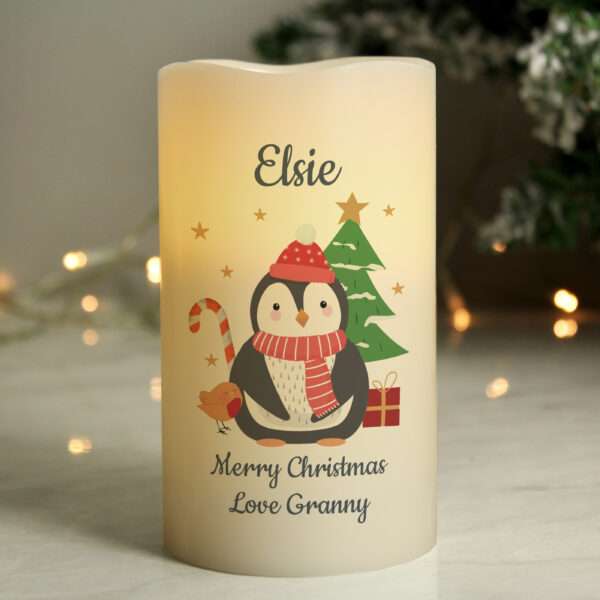 Personalised Penguin Christmas LED Candle 22 P0409E10