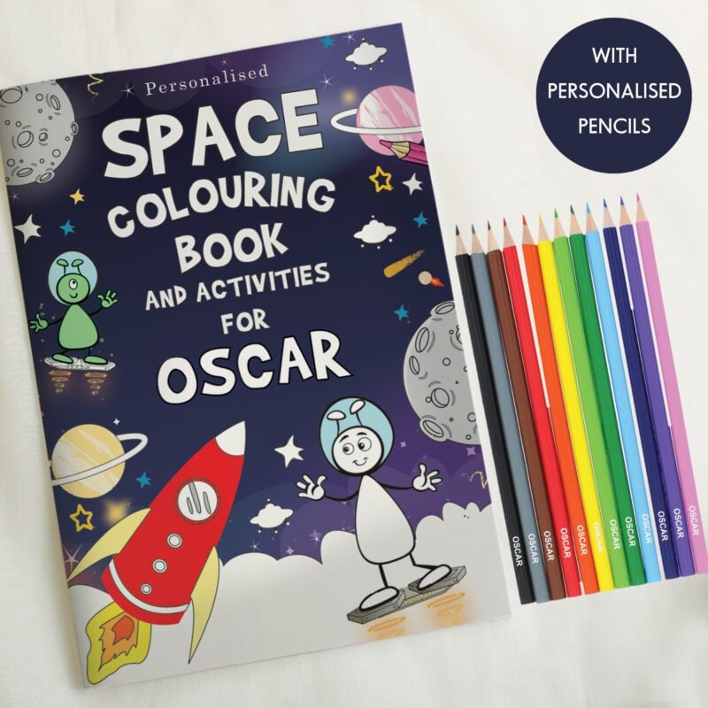 Personalised Space Colouring Book with Pencil Crayons 12 P0512U78