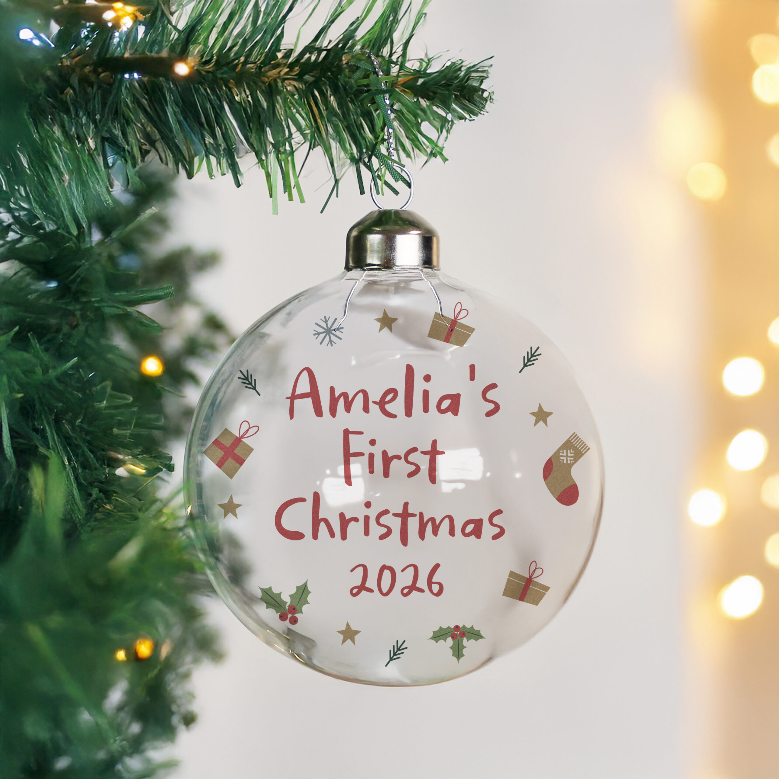 Personalised First Christmas Glass Bauble 1 Personalised First Christmas Glass Bauble