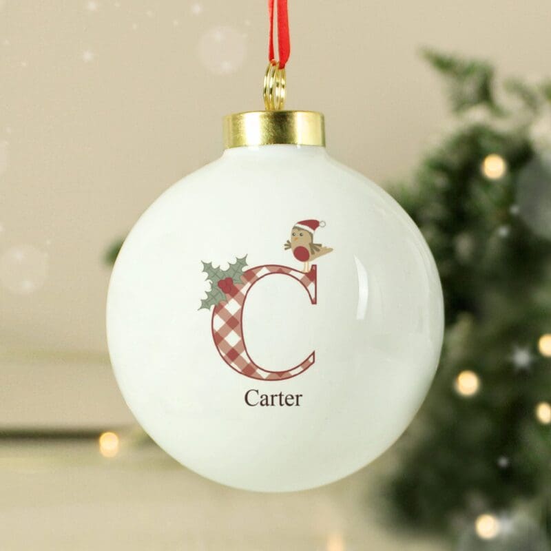 Personalised Initial Little Robin Bauble