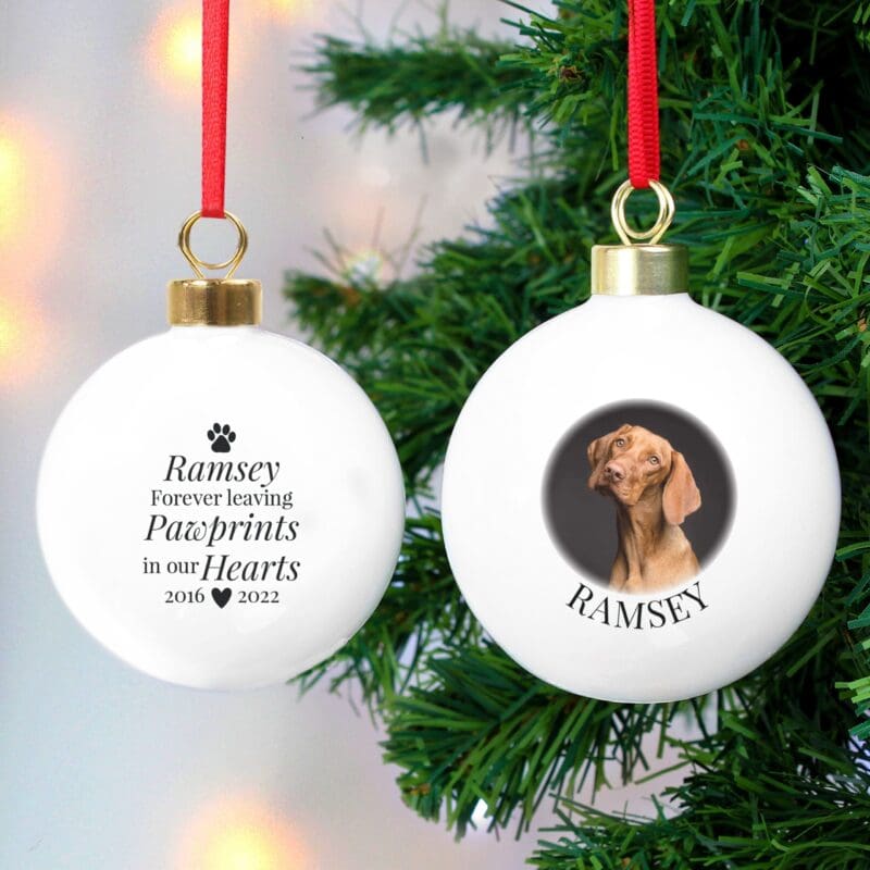 Personalised Paw Print Memorial Photo Upload Bauble 5 Personalised Paw Print Memorial Photo Upload Bauble