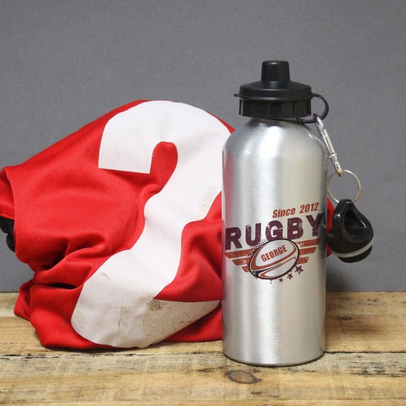 Personalised Rugby Silver Drinks Bottle