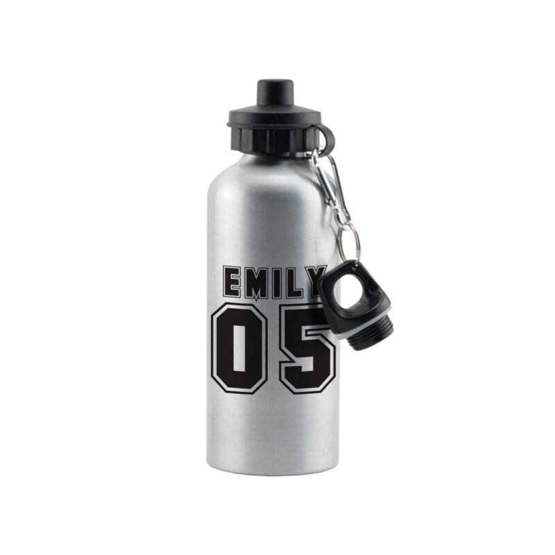 Personalised Sports Number Silver Drinks Bottle
