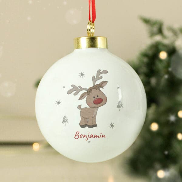Personalised Little Reindeer Bauble 12 Personalised Little Reindeer Bauble