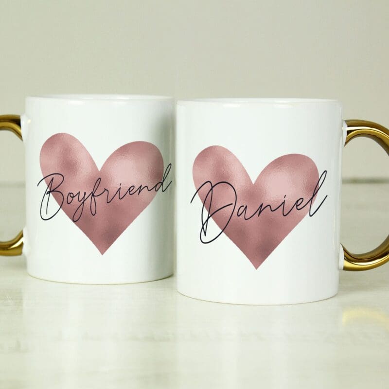 Personalised Heart Gold Handled Mug