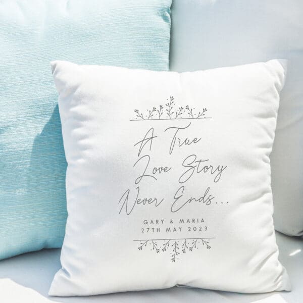 Personalised True Love Story White Cushion 35 Personalised True Love Story White Cushion
