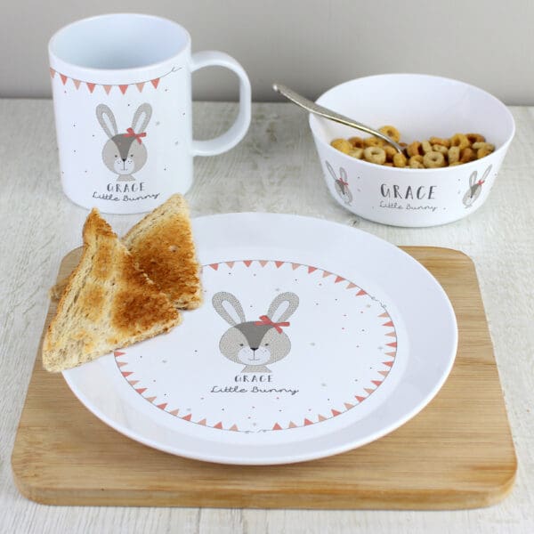 Personalised Little Bunny Pink Plastic Breakfast Set 15 Personalised Little Bunny Pink Plastic Breakfast Set