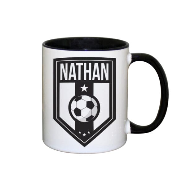 Personalised Football Badge Black Handled Mug