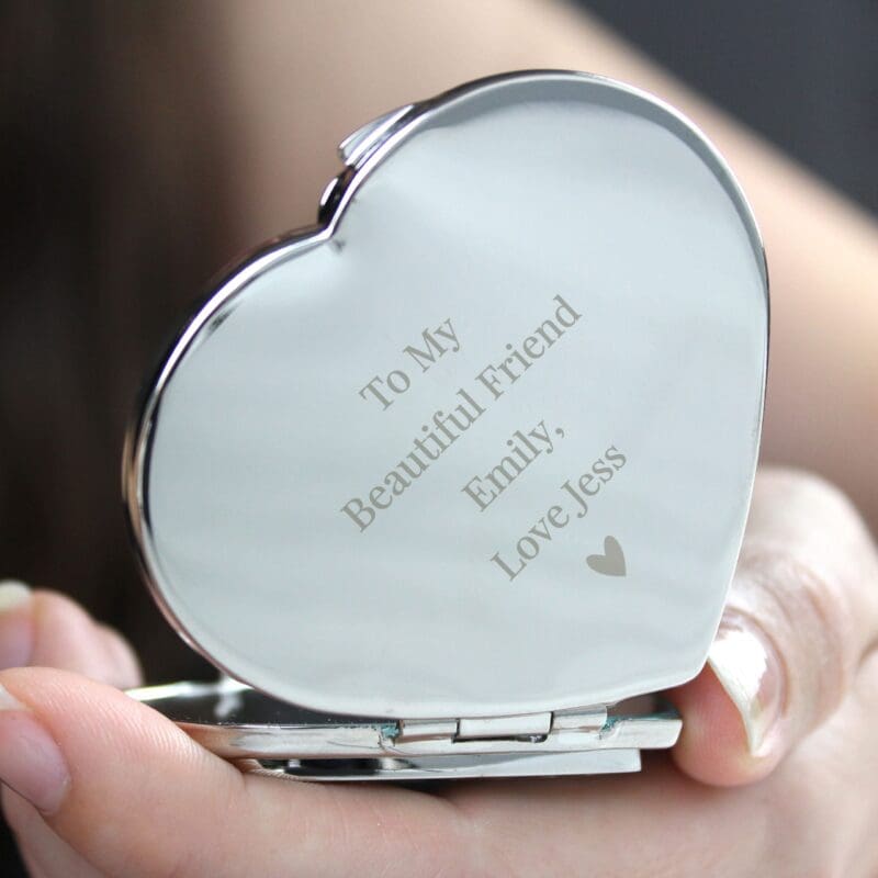 Personalised Diamante Heart Compact Mirror