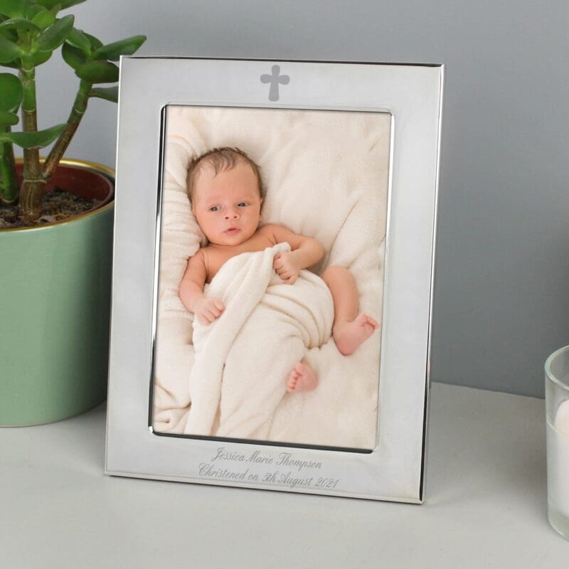 Personalised Silver Plated 6x4 Elegant Cross Photo Frame