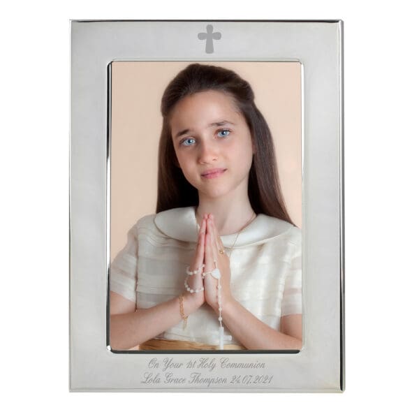 Personalised Silver Plated 6x4 Elegant Cross Photo Frame