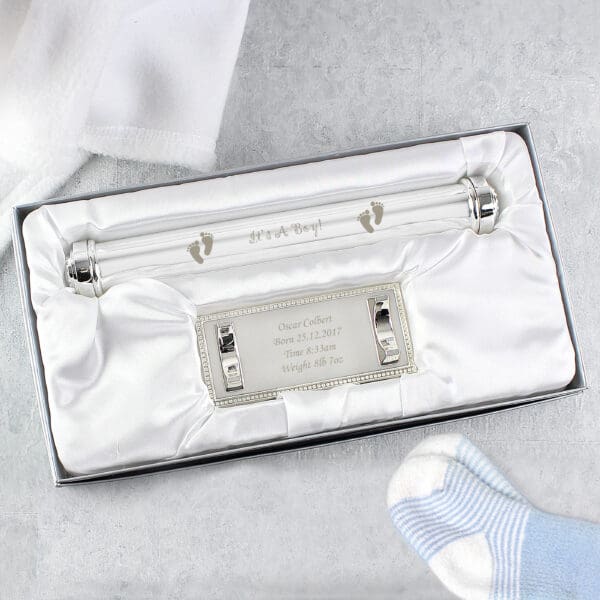 Personalised Its A Boy Silver Plated Certificate Holder