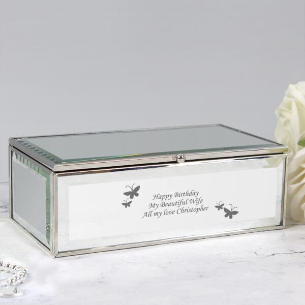 Personalised Butterflies Mirrored Jewellery Box