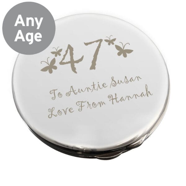 Personalised Butterfly Age Round Compact Mirror