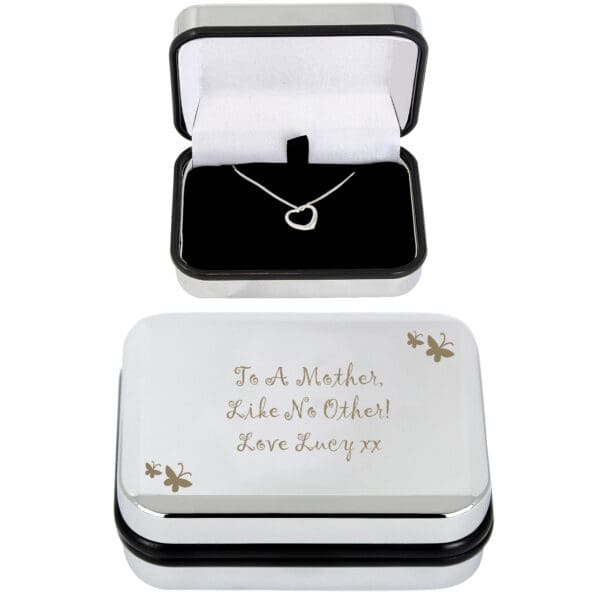 Personalised Butterfly Heart Necklace and Box