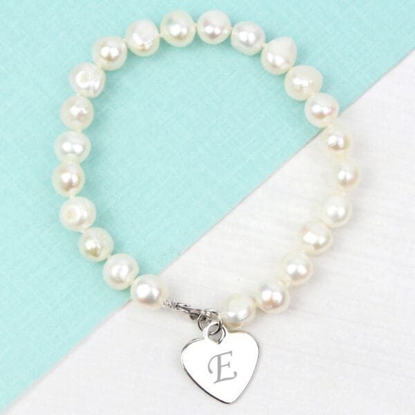 Personalised White Freshwater Scripted Initial Pearl Bracelet 3 Personalised White Freshwater Scripted Initial Pearl Bracelet