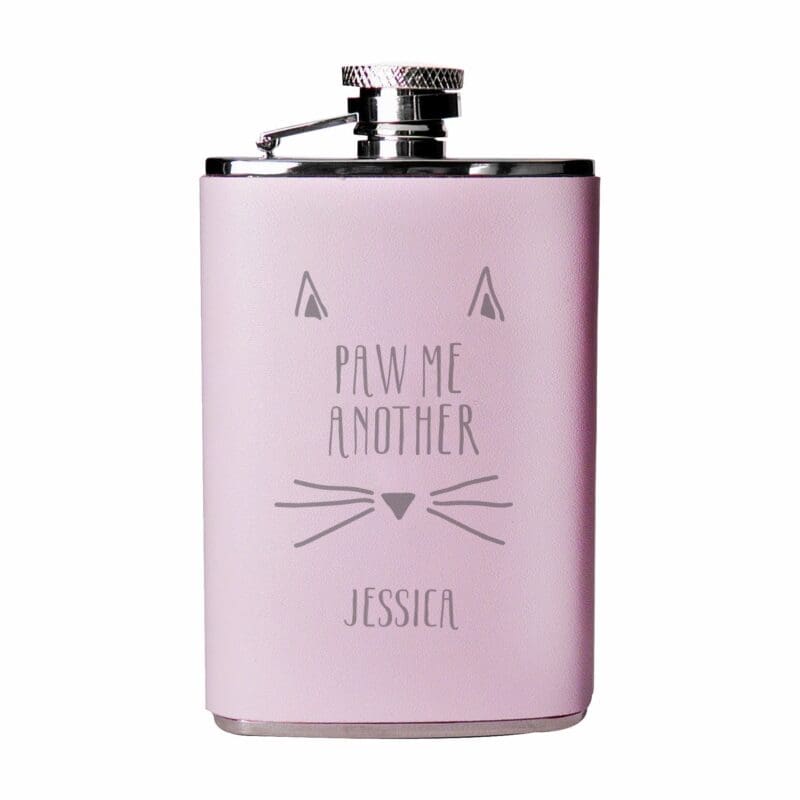 Personalised Paw Me Another Pink Hip Flask