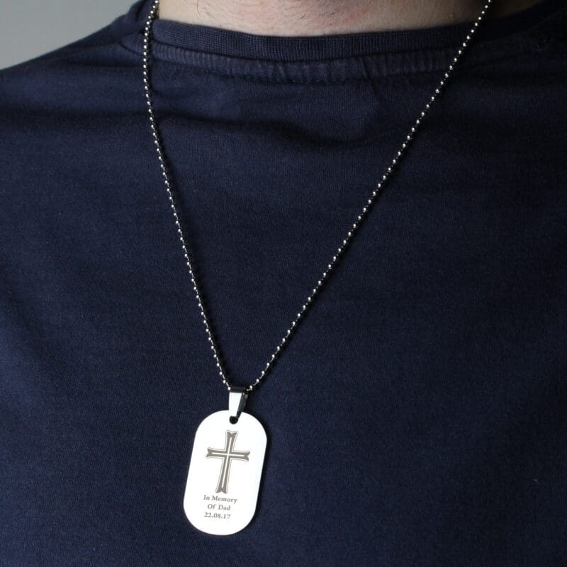 Personalised Cross Stainless Steel Dog Tag Necklace