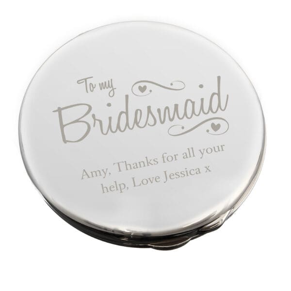 Personalised Bridesmaid Swirls & Hearts Compact Mirror