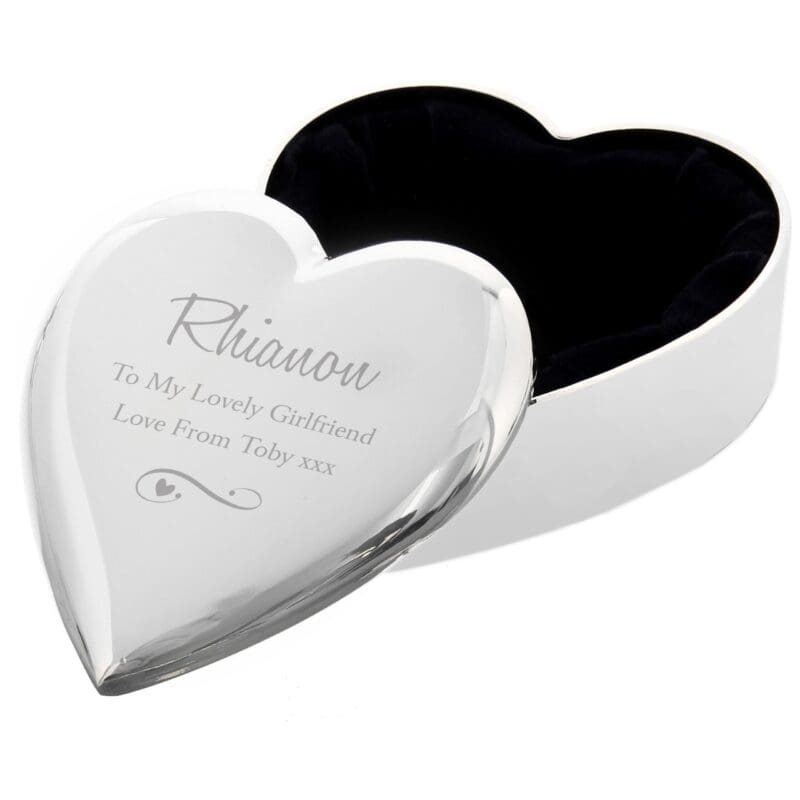 Personalised Any Message Swirls & Hearts Heart Trinket Box