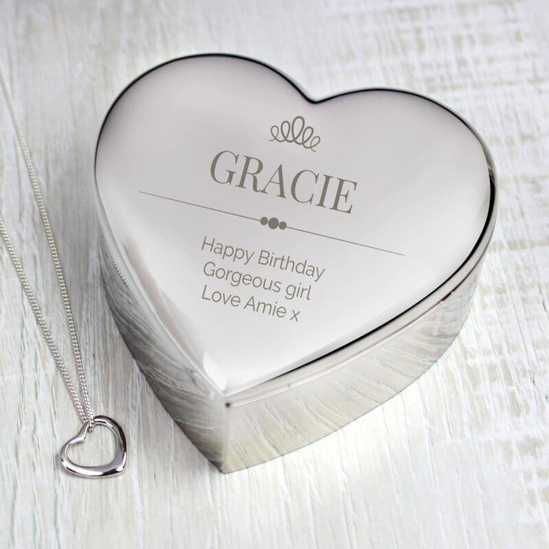 Personalised Elegant Crown Heart Trinket Box & Necklace Set
