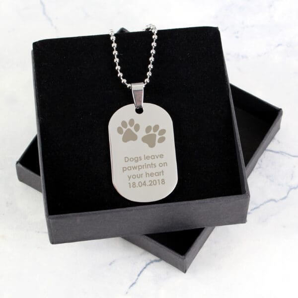 Personalised Paw Prints Stainless Steel Dog Tag Necklace 8 Personalised Paw Prints Stainless Steel Dog Tag Necklace