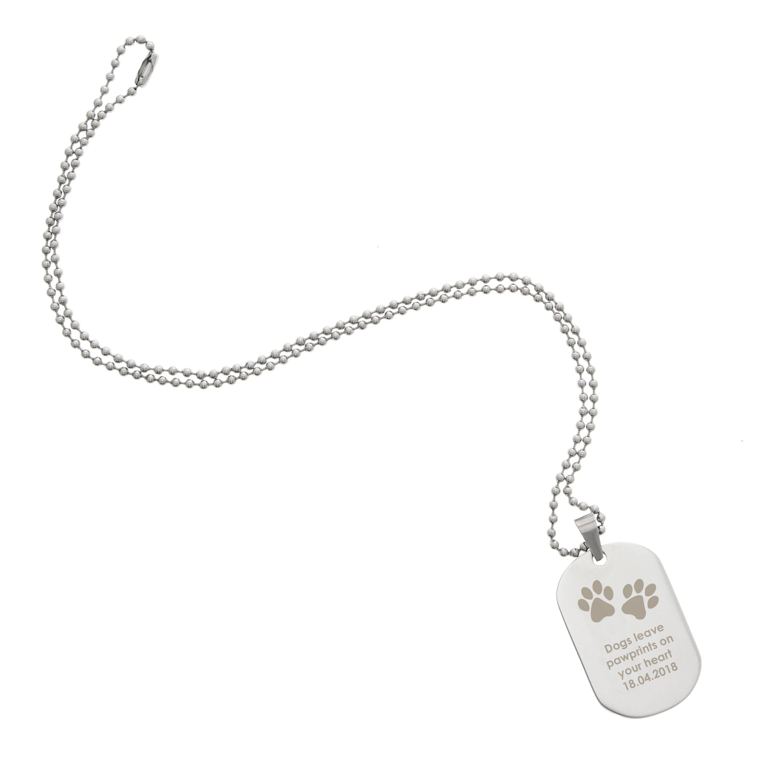 Personalised Paw Prints Stainless Steel Dog Tag Necklace 2 Personalised Paw Prints Stainless Steel Dog Tag Necklace