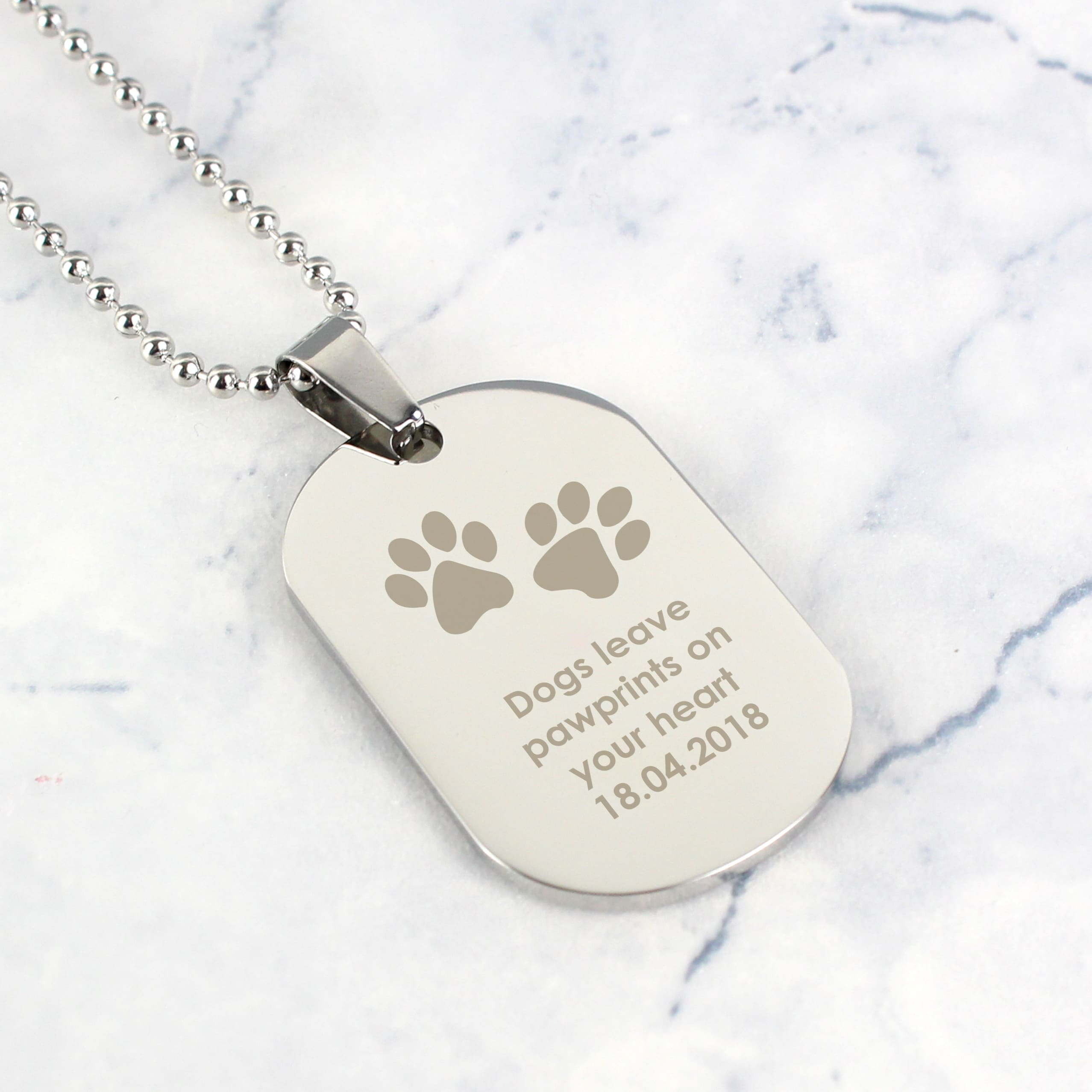 Personalised Paw Prints Stainless Steel Dog Tag Necklace 4 Personalised Paw Prints Stainless Steel Dog Tag Necklace