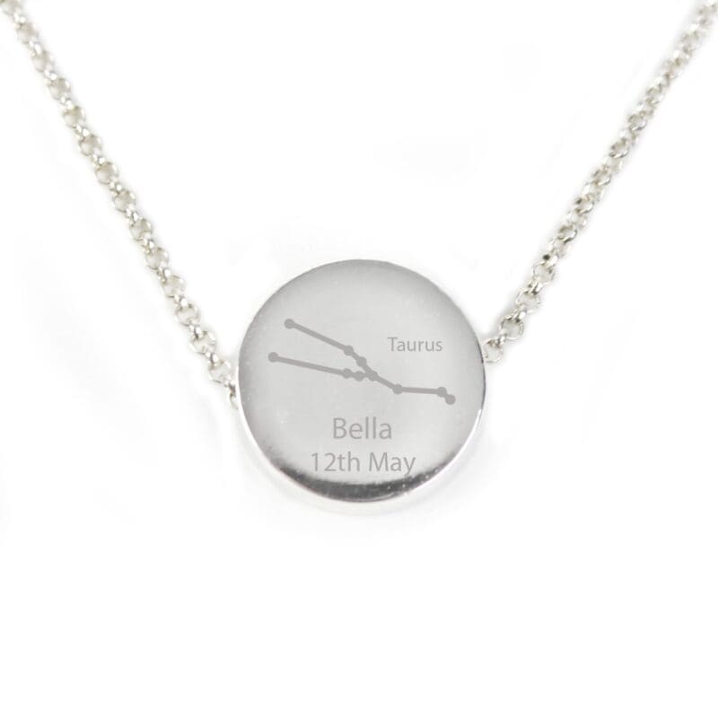 Personalised Taurus Zodiac Star Sign  Silver Tone Necklace (April 20th - May 20th)