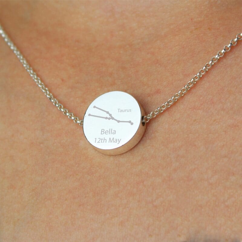 Personalised Taurus Zodiac Star Sign  Silver Tone Necklace (April 20th - May 20th)