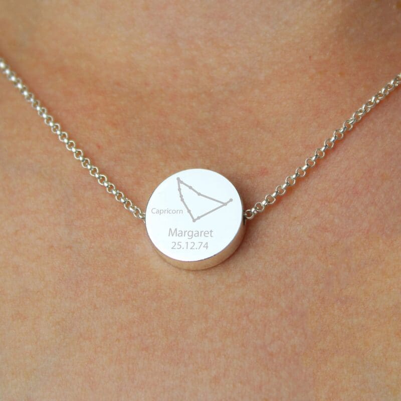 Personalised Capricorn Zodiac Star Sign Silver Tone Necklace (December 22nd - 19th January)