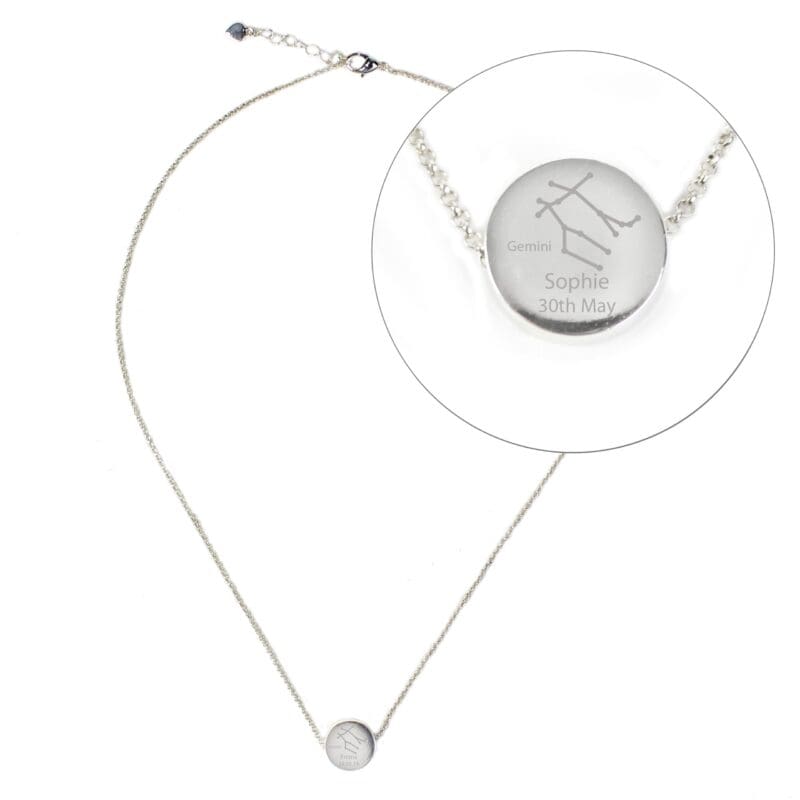 Personalised Gemini Zodiac Star Sign Silver Tone Necklace (May 21st - June 20th)