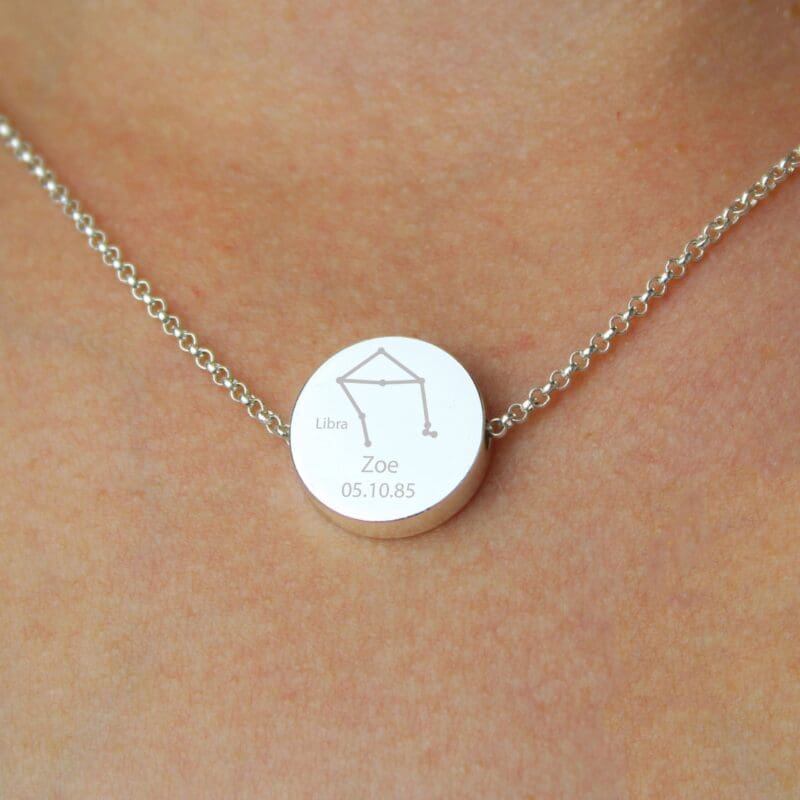 Personalised Libra Zodiac Star Sign Silver Tone Necklace (September 23rd - October 22nd)