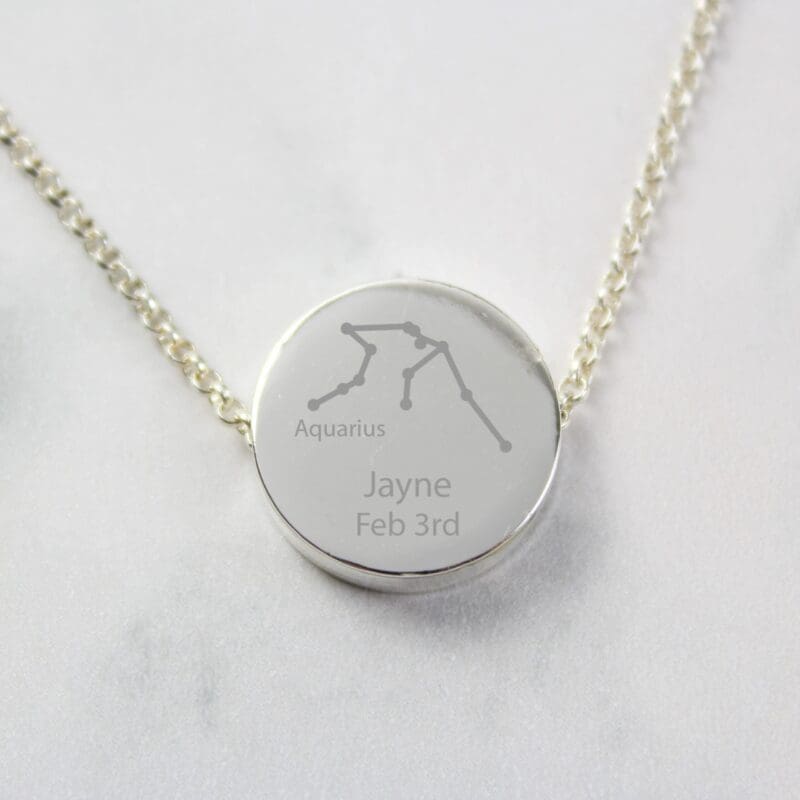 Personalised Aquarius Zodiac Star Sign Silver Tone Necklace (January 20th - February 18th)