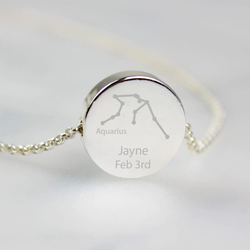 Personalised Aquarius Zodiac Star Sign Silver Tone Necklace (January 20th - February 18th)