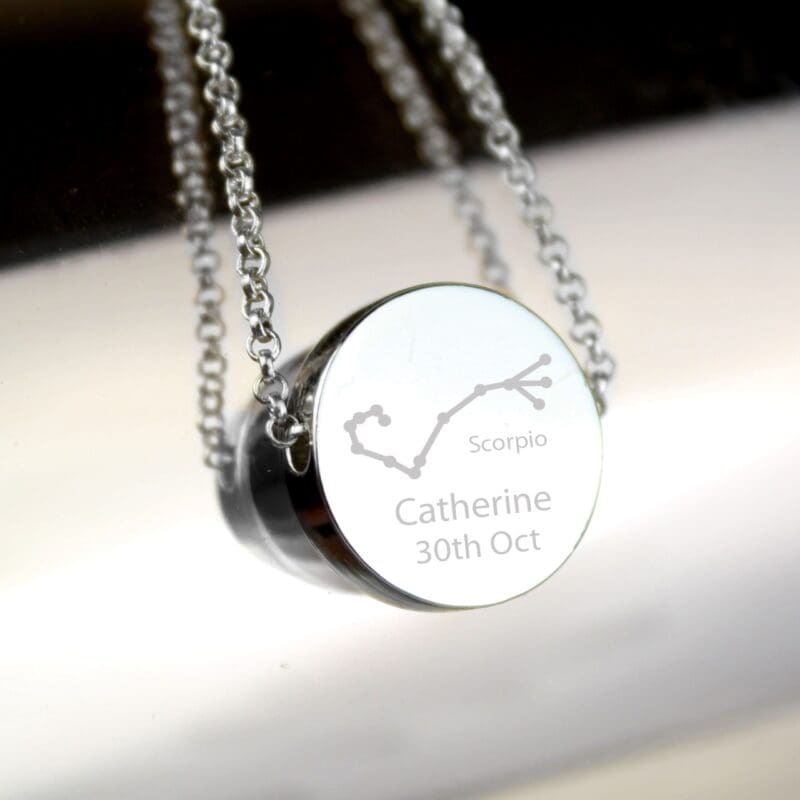 Personalised Scorpio Zodiac Star Sign Silver Tone Necklace (October 23rd - November 21st)