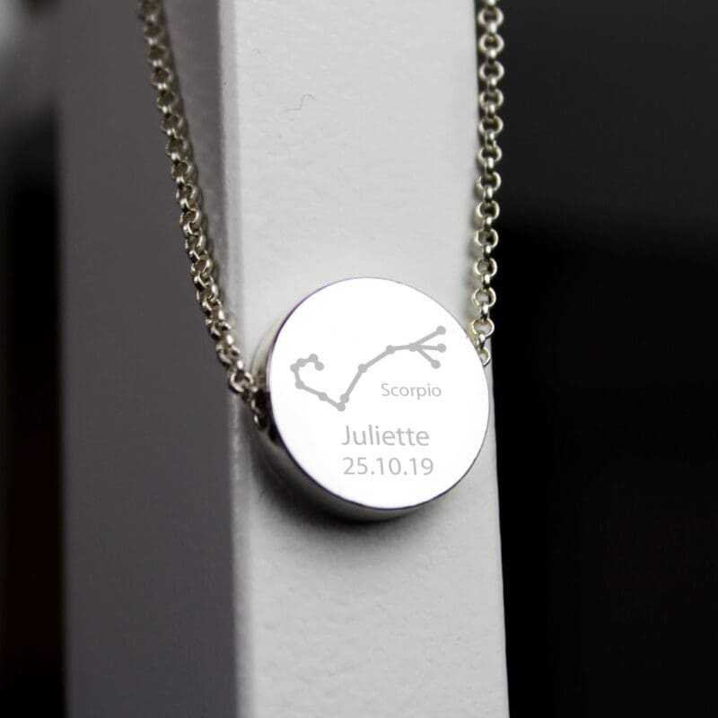 Personalised Scorpio Zodiac Star Sign Silver Tone Necklace (October 23rd - November 21st)