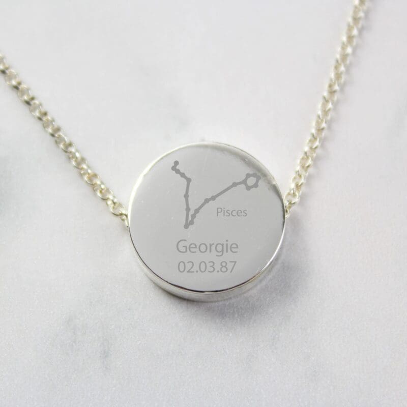 Personalised Pisces Zodiac Star Sign Silver Tone Necklace (February 19th - March 20th)