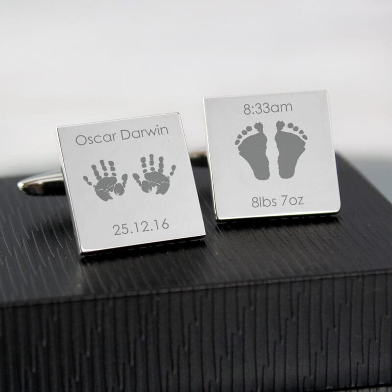 Personalised Hands and Feet New Baby Square Cufflinks