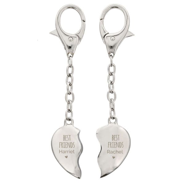Personalised Best Friends Two Hearts Keyring
