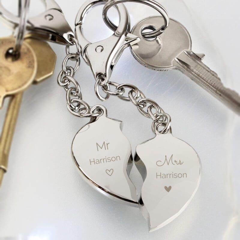 Personalised Mr & Mrs Two Hearts Keyring