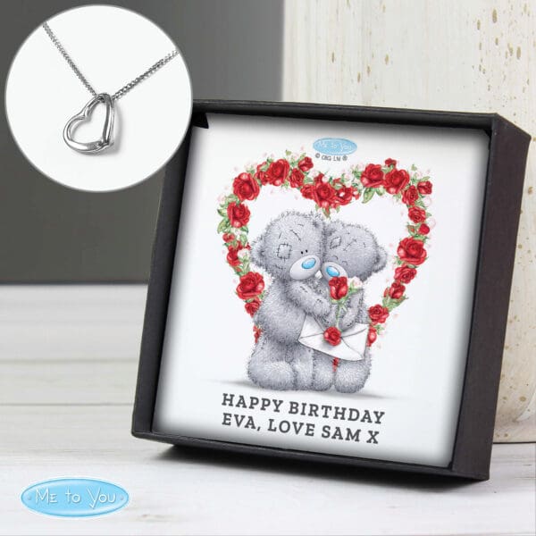 Personalised Me to You Roses Heart Necklace and Box
