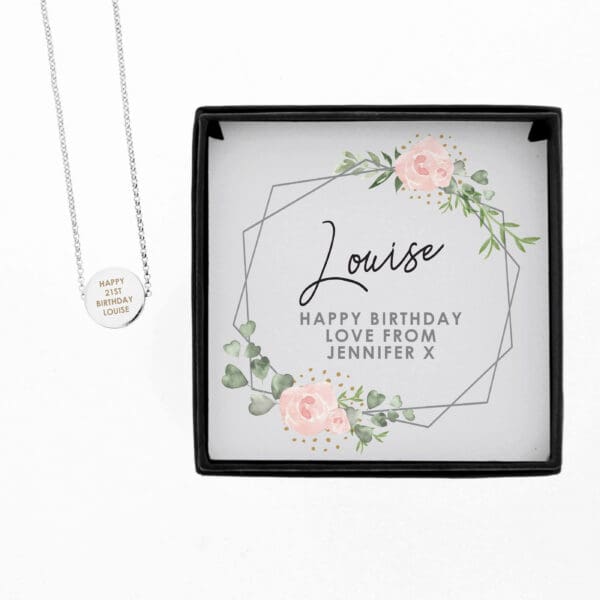 Personalised Abstract Rose Sentiment Silver Tone Necklace and Box