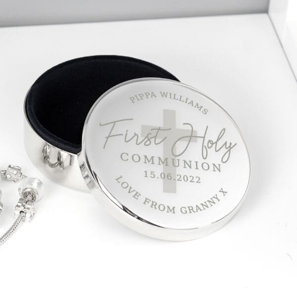 Personalised First Holy Communion Round Trinket Box 23 Personalised First Holy Communion Round Trinket Box