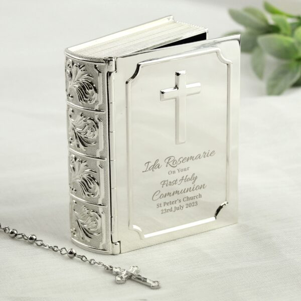 Personalised First Holy Communion Bible Trinket Box with Rosary Beads 9 Personalised First Holy Communion Bible Trinket Box with Rosary Beads