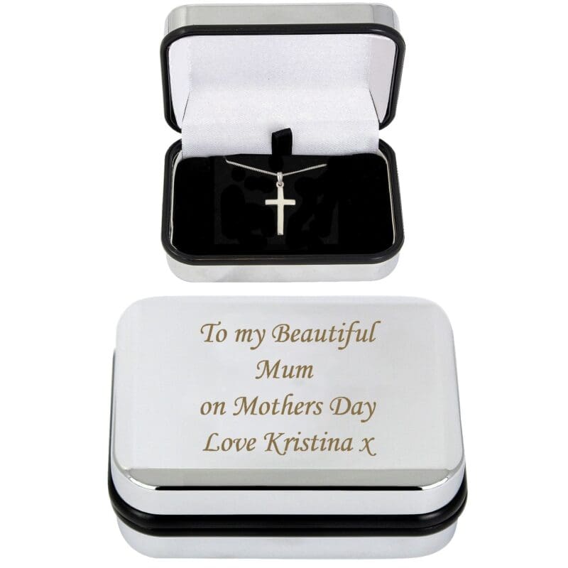 Personalised Box with Silver Cross Necklace