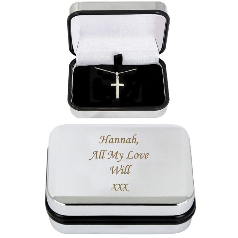 Personalised Box with Silver Cross Necklace