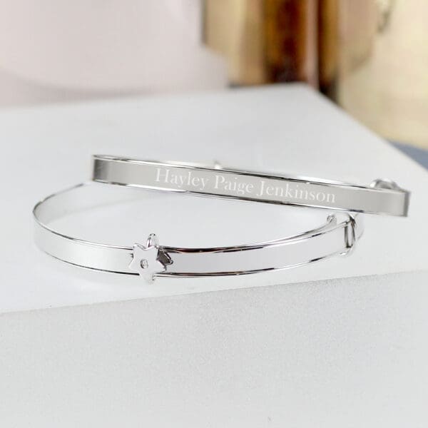 Personalised Sterling Silver Childs Expanding Diamante Star Bracelet 8 Personalised Sterling Silver Childs Expanding Diamante Star Bracelet