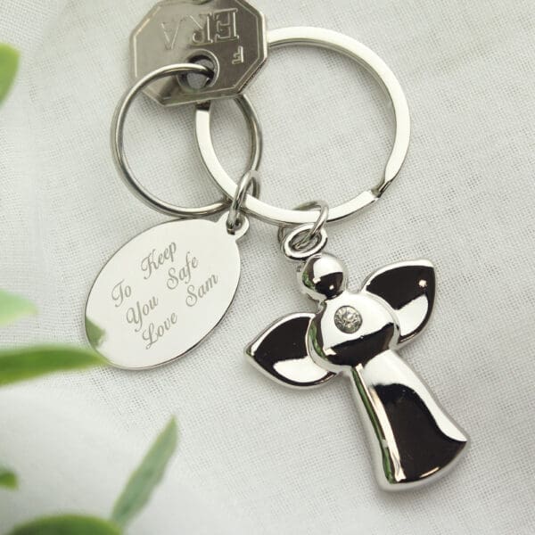 Personalised Silver Plated Angel Keyring