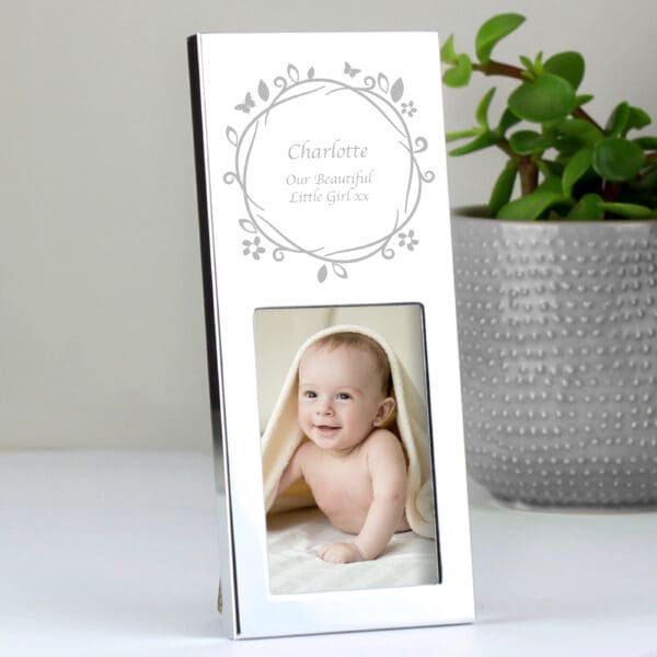 Personalised Small Butterfly Swirl 2x3 Silver Photo Frame
